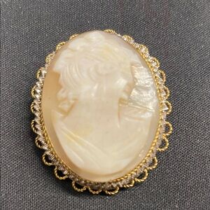 Elegant Gold and Cream Cameo Brooch